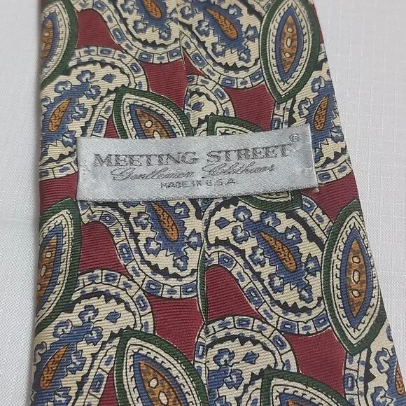 Vintage Meeting Street Multicolor Paisley Print Silk Necktie Men's Tie - Picture 2 of 6